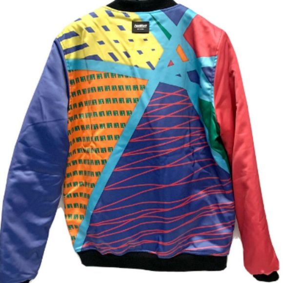 Mens Four Bomber Jacket Size Med Flashy Color-Block Design Broad welt pockets - Picture 2 of 7